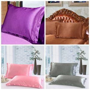 Färg Silk Pillowcases Double Solid Face Kuvert Design Pillow Case Högkvalitativ Charmeuse Silk Satin Pillow Cover 20pcs