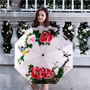 Girls Gift 3 Fold Rain Umbrella Windproof Parasol Women Foldable Flower UV Protection Summer Sun Umbrellas