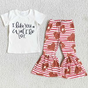 New Fashion Baby Girl Designer Clothes Set Love Heart Sunflower Cow Print Boutique Kids Girls Clothing Short Sleeve Bottom Outfits Valentine's Day Children Sets