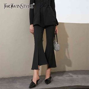 Black Irregular Hem Trouser For Women High Waist Solid Flare Pants Female Fashionable Clothing Spring Style 210521