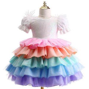 Baby Girls Rainbow Princess Dress Kids Cake Tutu Cekiny Suknia Balowa Dla Dzieci Wedding Evening Formal Party Pageant Vestidos G1129