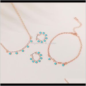 Bracelet, & Sets Jewelry Drop Delivery 2021 Turquoise Micro Inlaid Earrings Necklace Bracelet Three Piece Set B8V6T