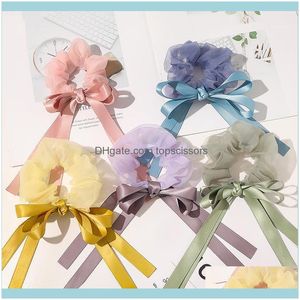 Verktyg ProdukterKorean Bow Ribbon Streamers Net Garn Håror Aessorier Organza Elastiska Slipsar Kvinnor Satin Long Bands Headwear Scrunchie1 Drop Del