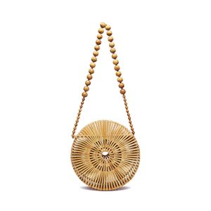 Creative crossbody handbag new gift ins bamboo shoulder bag beach bags round woven diagonal female purse