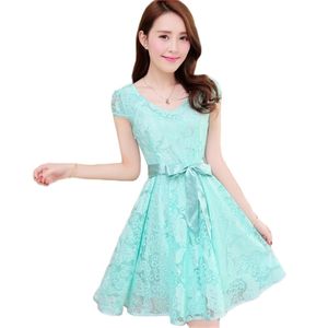 Vestido de verão mulheres azul rosa s-3xl plus size lace chiffon coreano sexy slim manga curta mini vestidos lr175 210531