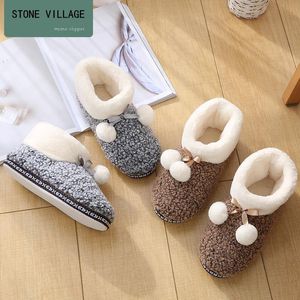 Slippers Lamb 21924 Wool Warm Winter Indoor Shoes Middle Tube Thickened Cotton Women Ball Plush Home Slipper 5541