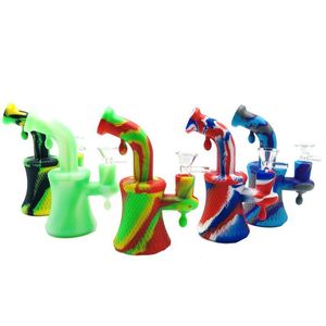 5 polegadas Silicone Bong Bolha Pequena Bubble Drop Tube de Transferência de Água com Tigela De Vidro Inquebrável Dab Rig Fumando