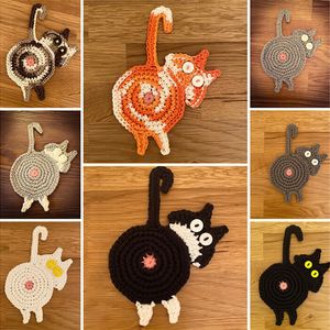 DHL FREE Coasters Funny Toy Handmade Cat Butt Crochet Drink Cup Mat Anti-slip Cups Mat Housewarming Gift for Cats Lover YT199501