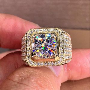 2CT Choucong ユニークな高級ジュエリー結婚指輪リアル 925 スターリングシルバーラウンドカットモアッサナイト CZ ダイヤモンド宝石男性エタニティ男性婚約バンドリングギフト