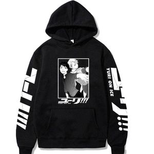 Harajuku esportes anime yuri em hoodies de gelo engraçado desenhos animados katsuki yuri e vencedor moda inverno casual masculina superdimension g1019