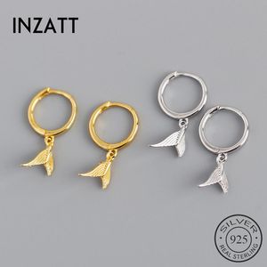 Inzareal 925 Sterling Silver Fish Tail Hoop Huggies Kolczyki dla modnych kobiet Hiphop Fine Biżuteria Minimalistyczne akcesoria Huggie