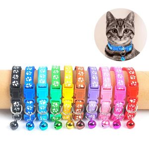 Cute Bell Collar For Cats Dog Collar Teddy Bomei Dog Cartoon Funny Footprint Collars Leads Cat Accessories Animal Goods
