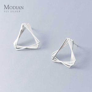 Simples Design 925 Sterling Prata Hollow Triângulo Square Brinco Para As Mulheres Moda Geométrica Ear Pin Fine Jewelry 210707