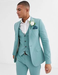 Boho Wedding Tuxedos Slim Fit Mint Green Mens Suits 3 sztuki Groomsmen Country Style szczyt Groomsmen Groom Zużycie Formal Prezenta