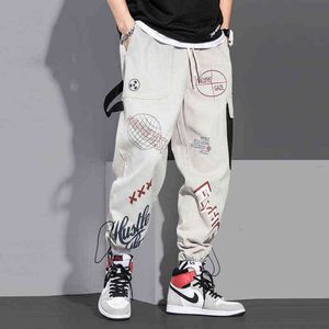 Moda Streetwear Kreskówki List Graffiti Spodnie Cargo Mężczyźni Joggers Spodnie Spleciane Męskie Pocket Harajuku Elastyczny Talia HG141 H1223