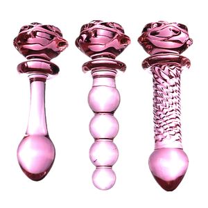 Rose Women Large Transparent Crystal Glass Anal Plugs Anus Beads Butt Plug Dildo Gay Men Sex Toys, Erotic Toy