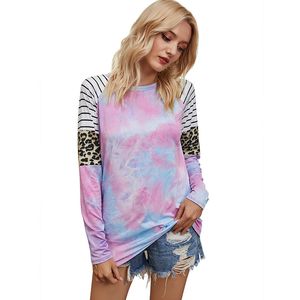 Women's long sleeve top Style for Women Autumn and Winter casual bottom T-Shirt Women Tie-Dye Leopard Print T-shirt 210514