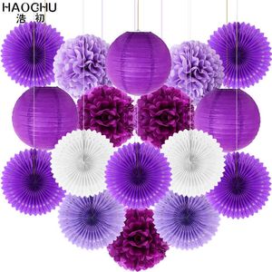 17pcs/set Paper Fan Pinwheel Round Lantern Tissue Pom Poms Flower Ball Home Wall Decorations Wedding Birthday Party Backdrop 210610