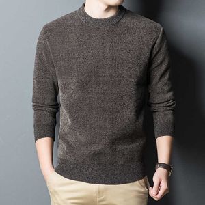 2021Autumn and Winter Boutique pullover Sweater Men's Loose Bottoming Round neck Plus Velvet Thick Chenille Warm Y0907