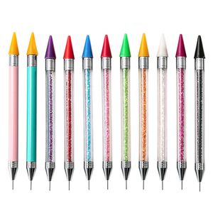 Dubbeländad Rhinestone Picker Wax Pen Nail Gel Manicure Tool Dotting Pencil Art Tools