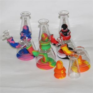 7.5 ''シリコーンの水道管Hookah Mini Glass Beaker Bongのボウル/石英のバンジャーが付いている折りたたみないオイルリグ骨