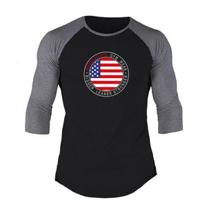 Muscleguys Summer&Autumn Fashion Casual Slim Fit Elastic Soft Seven Quarter Sleeve T Shirts Male Cotton Fitness Tops Tee 210421
