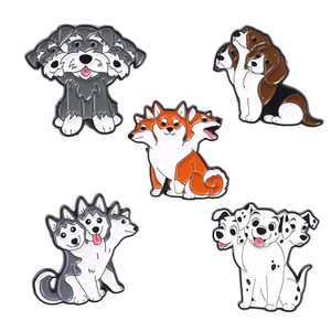 Bonito Animal de Três Cabeças Raposa Cão Gato Animal Broches Pin para Mulheres Moda Vestido Casaco Camisa Demin Metal Broche Engraçado Pins Emblemas Mochila Presente Jóias