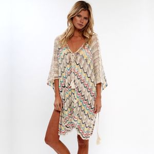 Oversize Crochet Beach Dress Cover Up Sarong Kaftan Tunika Plage Badkläder Skydd S Pareo Bikini # Q870 210420