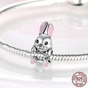 S925 Kolekcja zwierząt Sterling Silver Cute Rabbit Charm Peads Fit Girl Pandora Bransoletka Brześńca Silver 925 Biżuteria Making Prezent