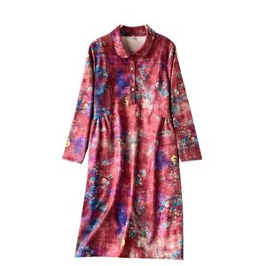 Летние старинные женщины платье корейский шик напечатанные свободные рубашки платья одиночная погружная красная одежда 16W722 210510