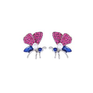 Stud E6984 ZWPON Mini Pink Crystal Blue Enamel Pearl Honeybee Earrings Women Freshness Statement Jewelry Wholesale