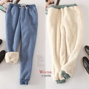 Lambskin sweatpants inverno mulheres plus size veludo outono e modelos soltos espessamento foi fino calça quente 211115