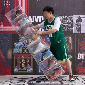 Caixa de sapato transparente engrossada alta baixa modelos tênis à prova de poeira gaveta armazenamento armário de basquete exibição de tênis