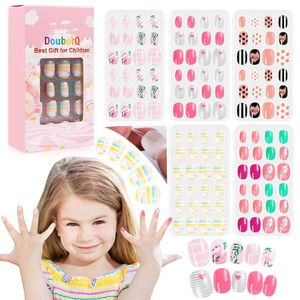 False Nails 120pcs/lot Candy Color Full Cover Kids Press On Self Adhesive Nail Manicure Tips Fake Art For Children
