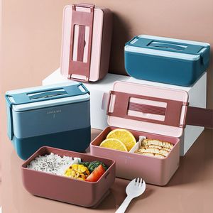 Bento Boxes Double-Layer Box Microwave Oven Heating Compartment Partition Rectangular Plastic Lunch Set