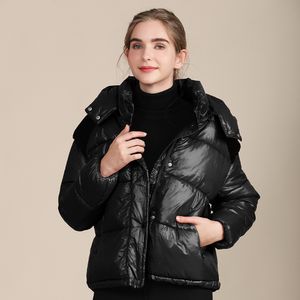 Kvinnor Parkas Glänsande bomulljacka Kvinnors Coat Color-Blocking Hooded Loose Bread Winter Jacket Plus Size Winter Coat 210422