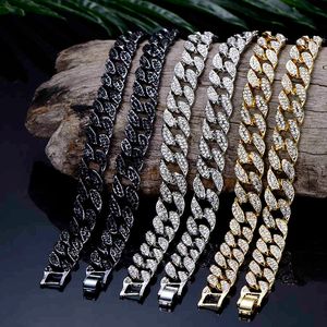 Miami Curb Cuban Link Kedja Hänge för män Guld Silver Hip Hop Iced Out Paved Bling Cz Rapper Halsband Smycken Gift T200113