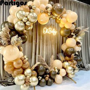 102 pçs / lote café marrom balões arco kit de pele cor látex guirlanda balões de festa de bebê suprimentos backdrop decoração de festa de casamento 211216