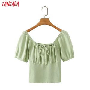 Tangada Kvinnor Solid Crop Sticka T Shirt Kortärmad O Neck Tees Ladies Casual Tee Street Wear Top 7Y21 210609