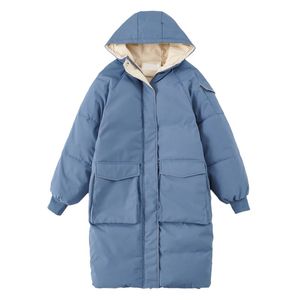Moda reta slim grande bolso com capuz inverno engrossar quente casaco de algodão de pão longo 210521