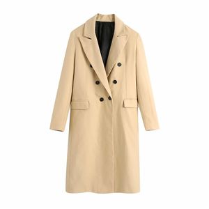 Eleganckie kobiety Solidne Długie Trench Moda Damskie Pierśnione Podwójne Streetwear Kobieta Kieszonkowy Płaszcz Dziewczyna Chic 210427