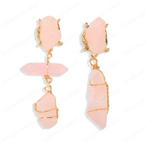 Trendy Dangle Earring Irregular Asymmetry Quartz Semi-Precious Metal Pendant Drop Earrings for Women Bohemian Jewelry