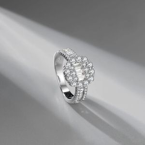 S925 prata prateado efeito de ouro t-quadrado açúcar moissanite anel micro-conjunto multi-diamantes de luxo Único presente de jóias