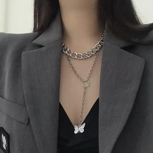 Hängsmycke halsband xxixx gothic fjäril halsband för kvinnor choker tillbehör dubbel lager kedja smycken vänner gåva x-103