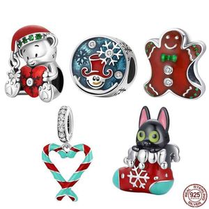 Bamoer 925 Sterling Silver Christmas Charms Charms Candy Canes Miłość Wisiorek Fit Dla Kobiet Bransoletka Bransoletka Prezent