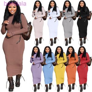 Lässige One-Step-Kleider für Damen, modisch, hoher Kragen, Pit-Streifen, Reißverschluss, Stickerei, langes Kleid, Designer-Einfarbig-Kleidung