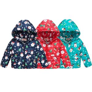 크리스마스 작은 소년 코트 산타 사슴 어린이 겨울 자켓 후드 복장 소녀 Parkas Fleece Outerwear X'mas Costumes 1-6Y 210413