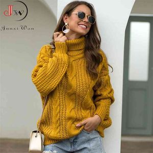 Autumn Winter Women Turtleneck Sweater Loose Oversized Elegant Warm Knitted Pullovers Fashion Solid Tops Knitwear Jumper 210714