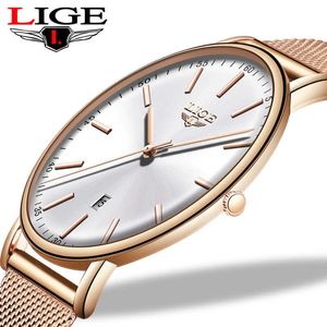 Lige S Ze Stali Nierdzewnej Ultra-Th Casual Wristwatch Quartz Clocktop Brand Luxury Wodoodporna Watch Damskie Zegarki Moda Ladie 210616