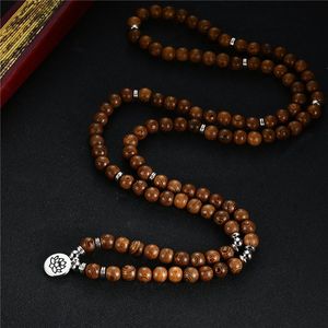 Pendant Necklaces Charm Rosary Yoga Wooden Multilayer 108 Wood Beads Lotus OM Bracelet Tibetan Buddhist Mala Buddha For Women Men Jewelry Gi